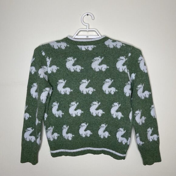 CIDER Women's Green Alpaca Llama All Over Print Sweater Novelty Twee Sz M - Picture 4 of 5
